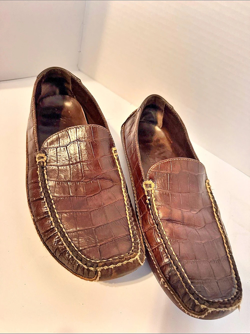 Cole Haan Croc-Embossed Leather Driving Loafers Brown US 8.5